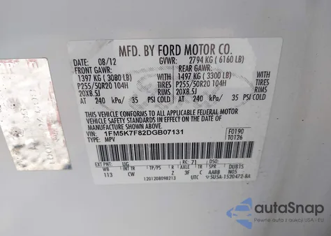 2013 Ford Explorer Limited из США, поврежденный, VIN 1FM5K7F82DGB07131